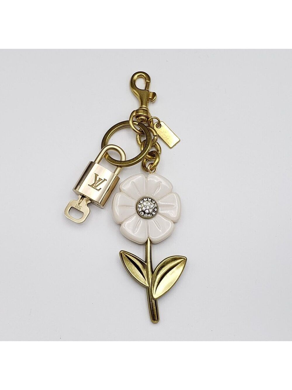 Authentic Louis Vuitton Lock & Key with Unbranded Flower Charm, Keychain - Picture 2 of 11